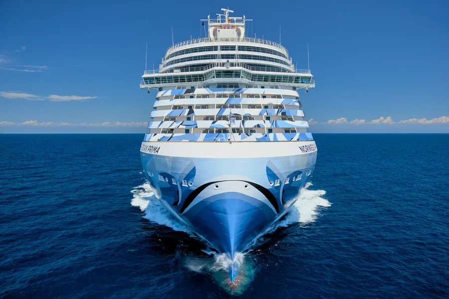 Bow view of a cruise ship at sea