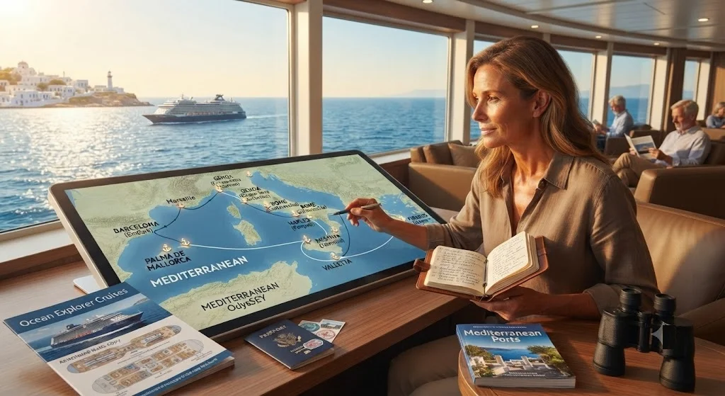Travel advisor assisting a cruise traveler